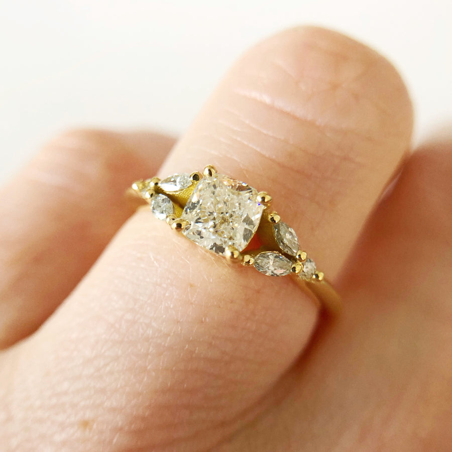 Marquise Leaf Cushion Cut Diamond Ring