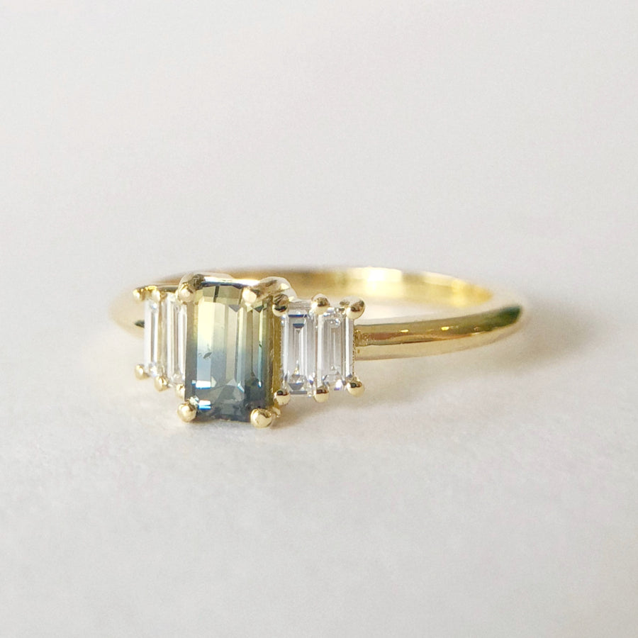 Deco Ring 7 Australian Parti Sapphire with Diamonds
