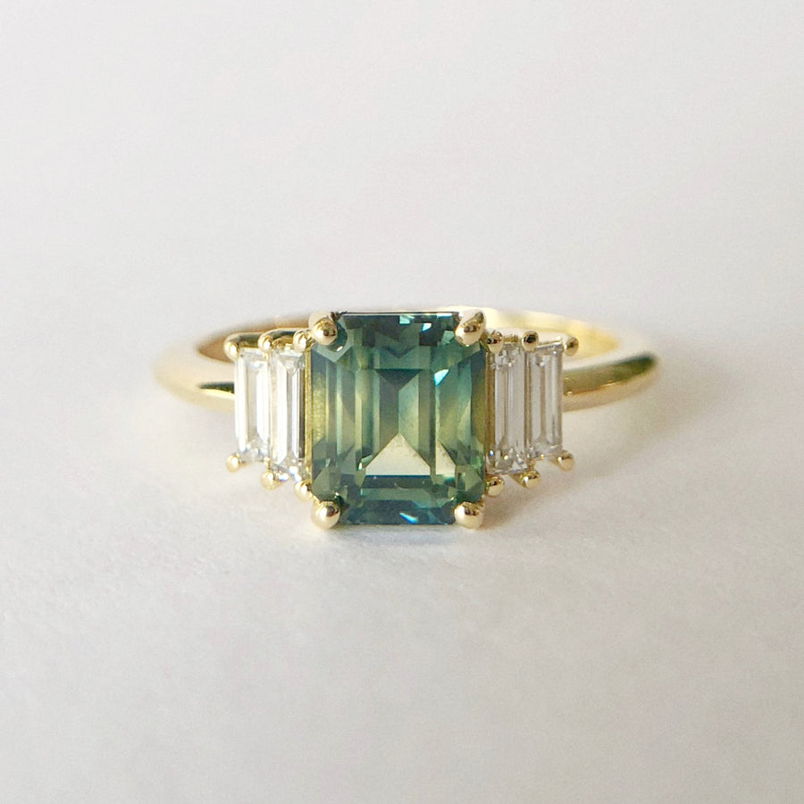 Deco Ring 8 Australian Parti Sapphire with Diamonds
