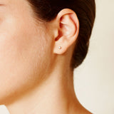 A model wearing a pair of 9ct Yellow Gold Stud Earrings with Champagne Diamonds