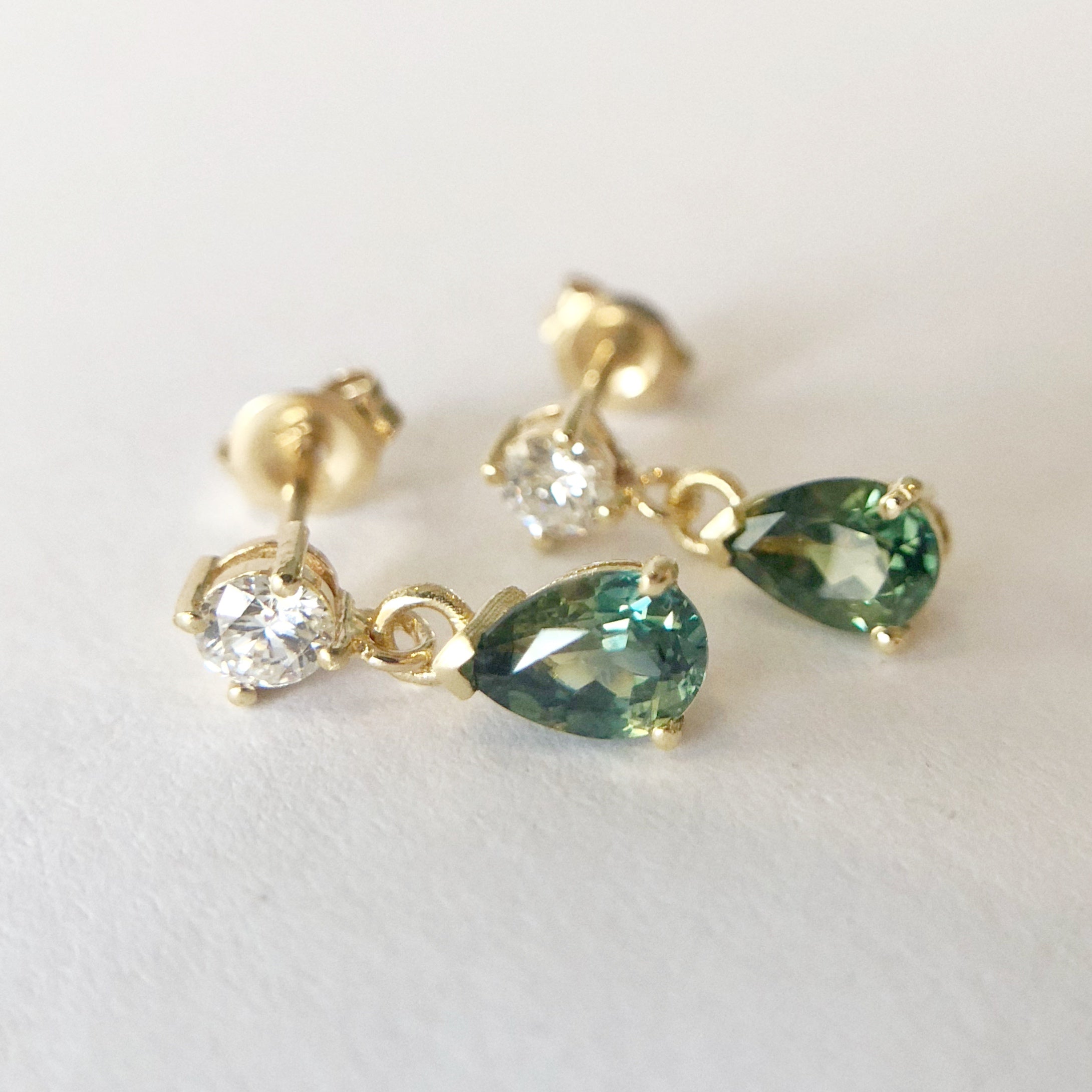 Diamond and Pear Sapphire Earrings
