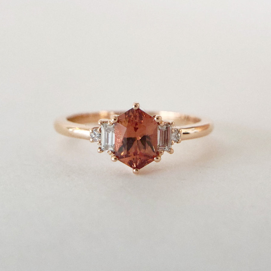 Garnet Elongated Hexagon Ring with Diamonds