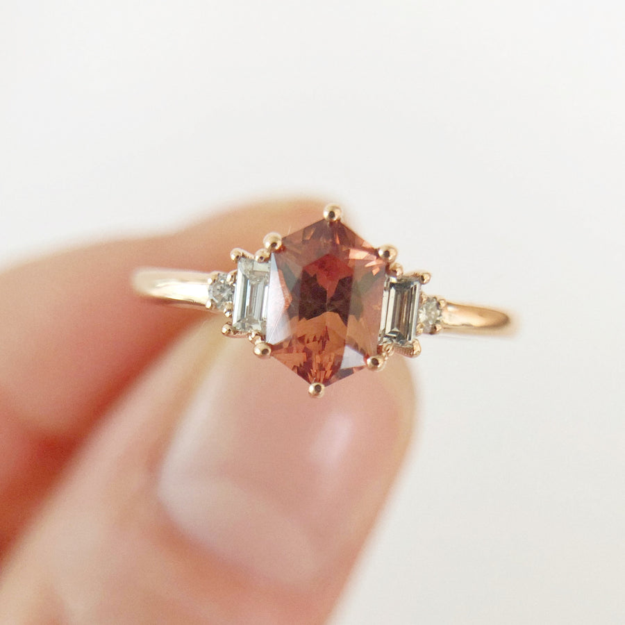 Garnet Elongated Hexagon Ring with Diamonds