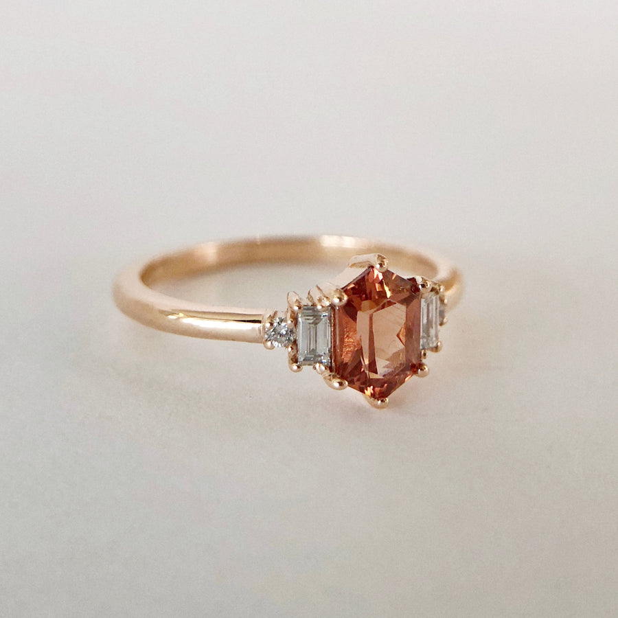 Garnet Elongated Hexagon Ring with Diamonds