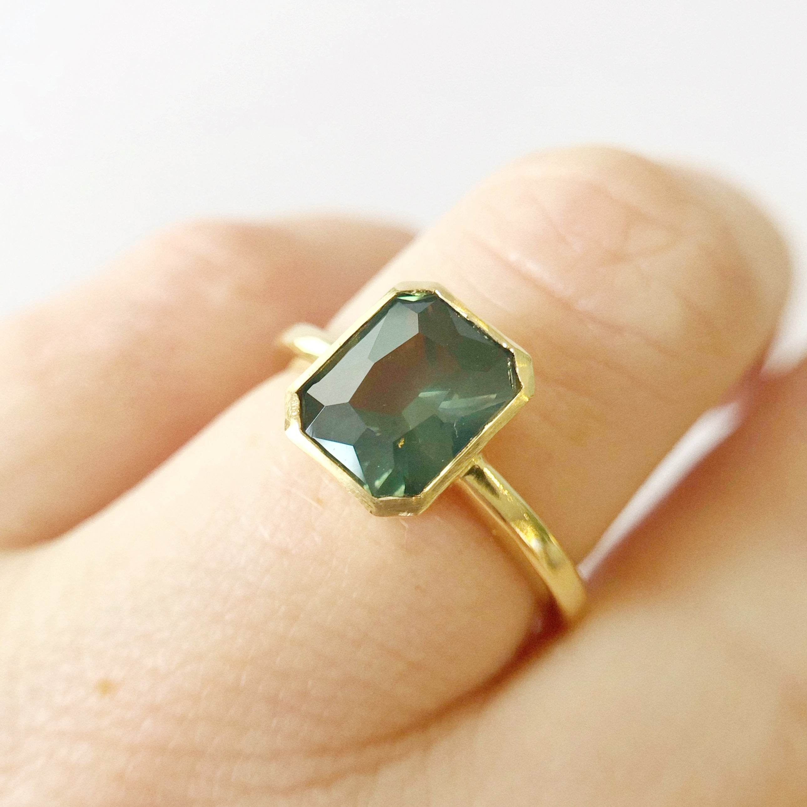 Emerald Cut Australian Parti Sapphire Solitaire Ring I