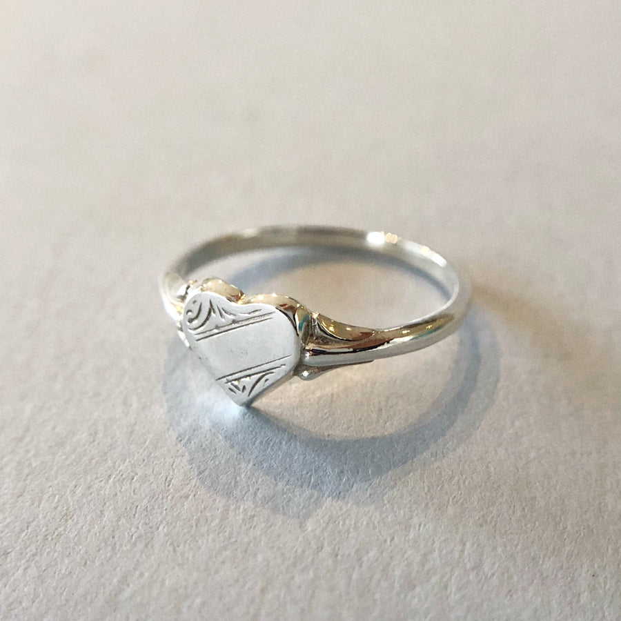 Engraved Heart Signet Ring Silver
