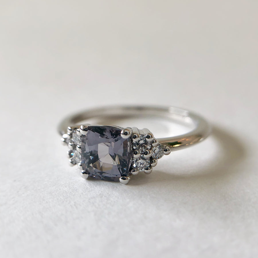 Grey Spinel Cushion Ring with Diamonds
