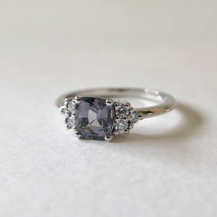 Grey Spinel Cushion Ring with Diamonds