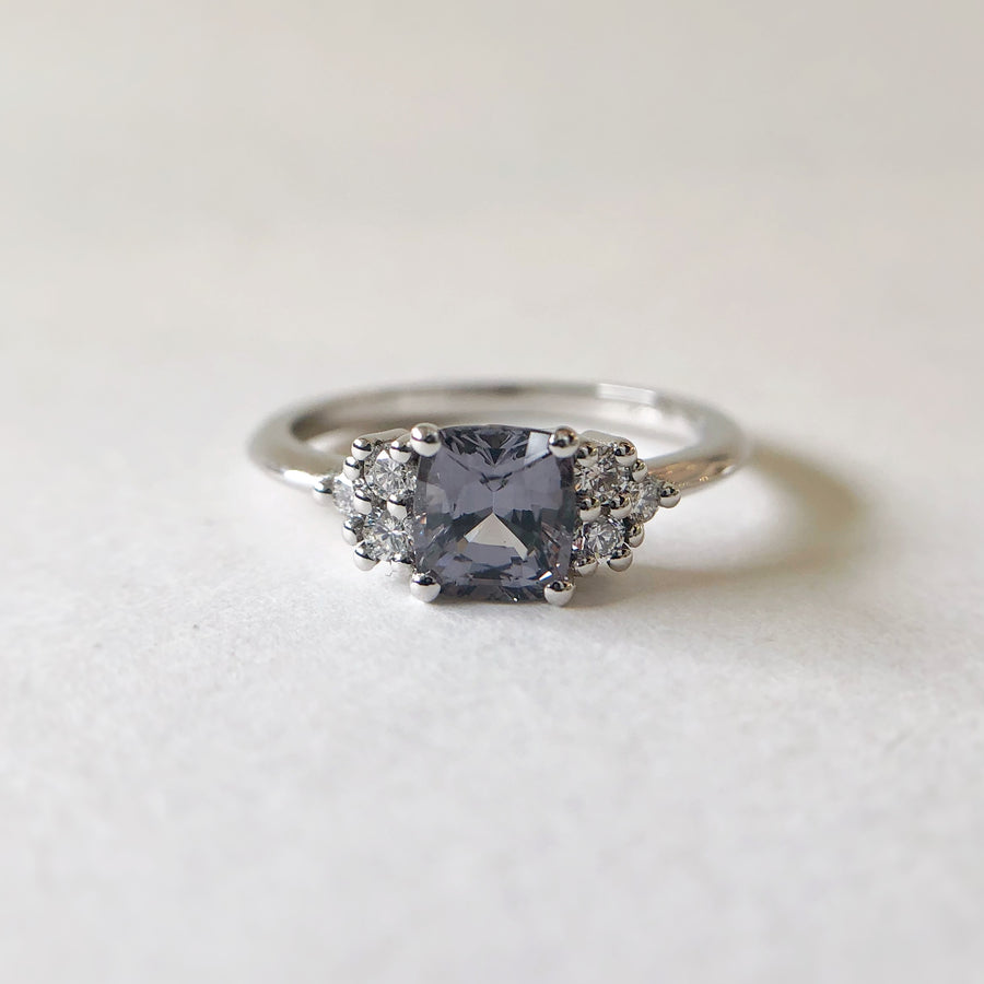 Grey Spinel Cushion Ring with Diamonds