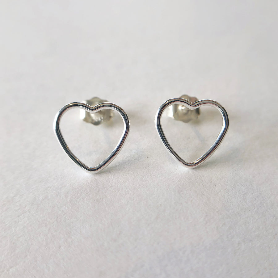 Heart Outline Studs Silver