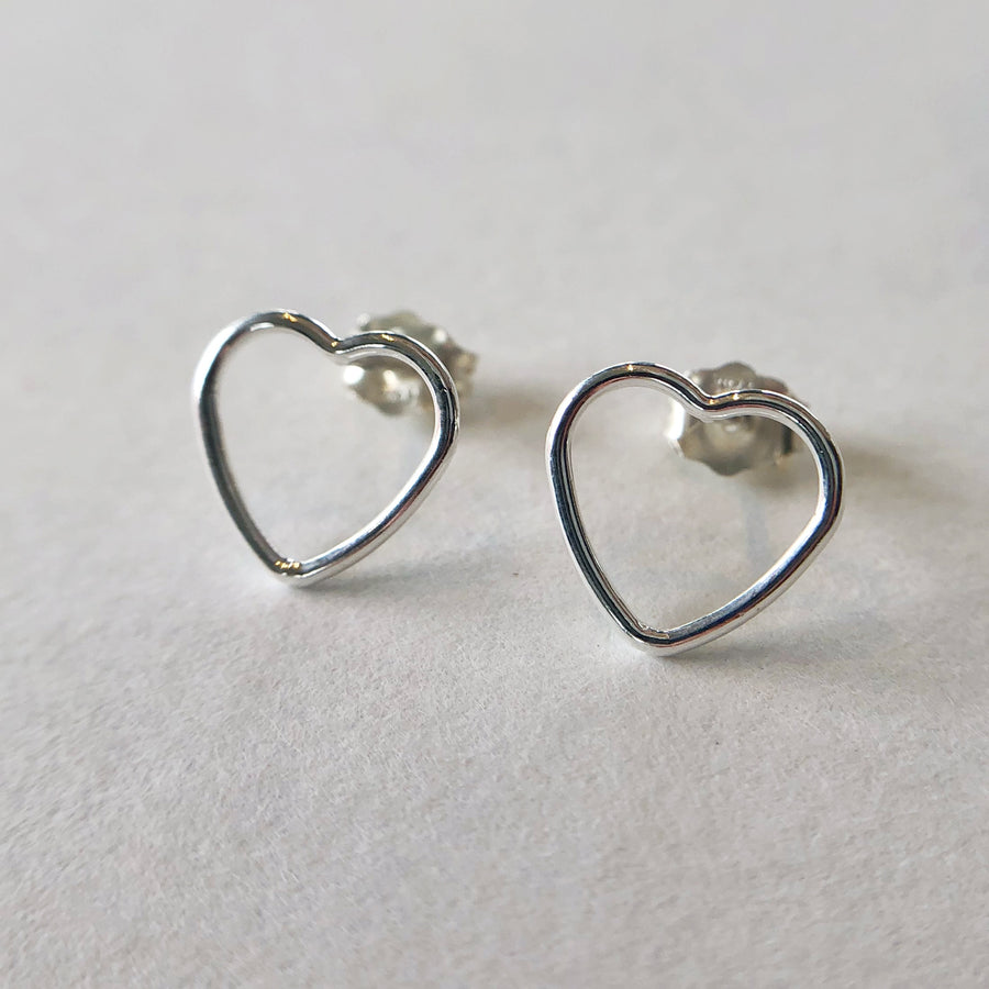 Heart Outline Studs Silver
