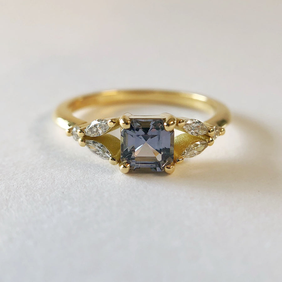 Marquise Leaf Grey Spinel Ring with Diamonds