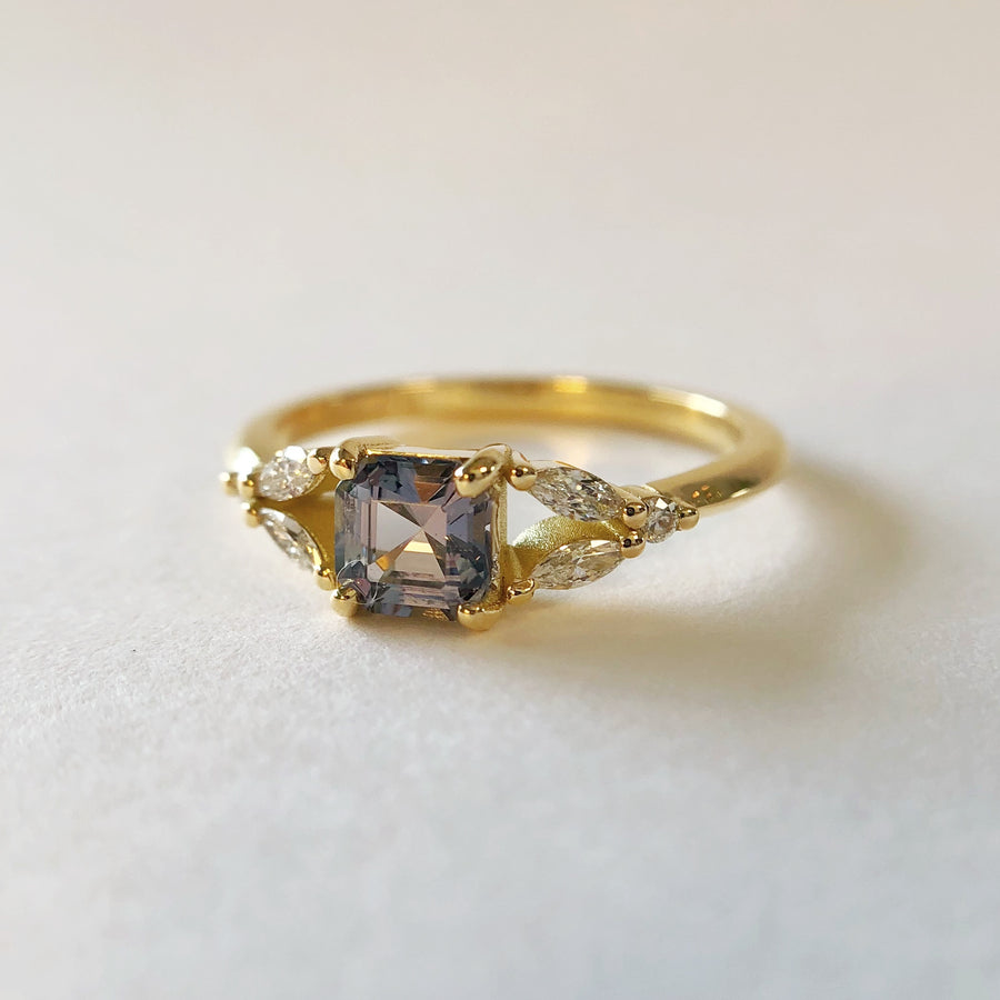 Marquise Leaf Grey Spinel Ring with Diamonds