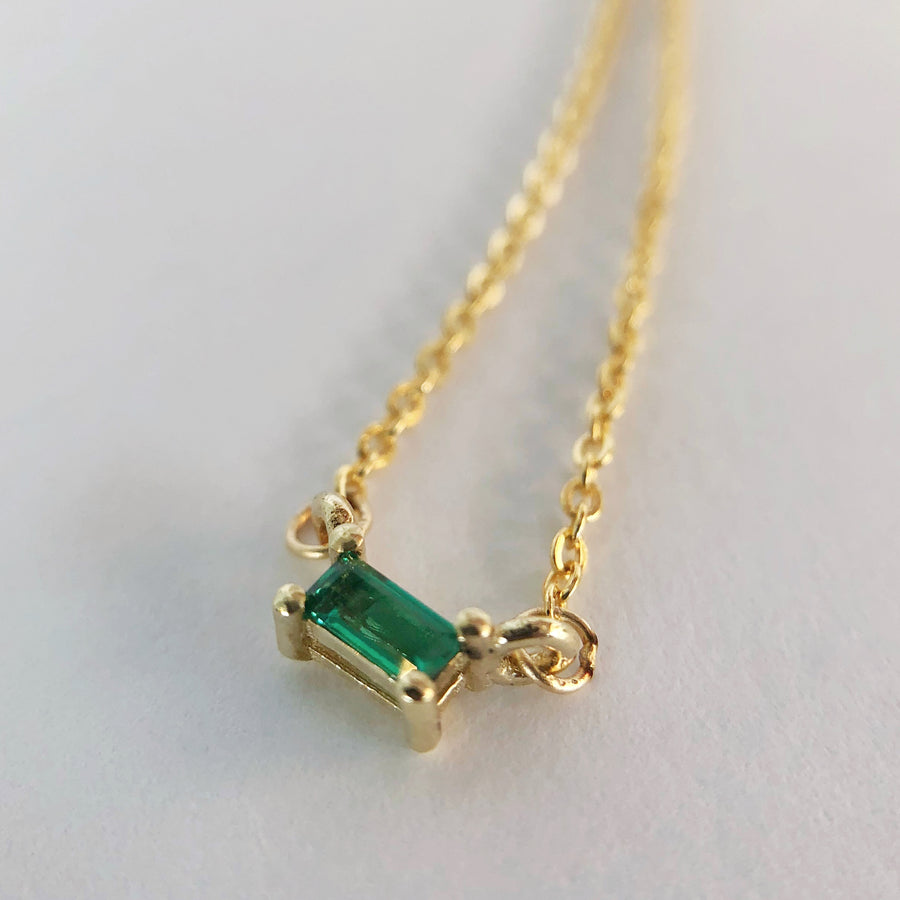 Baguette Emerald Double Hung Claw Necklace