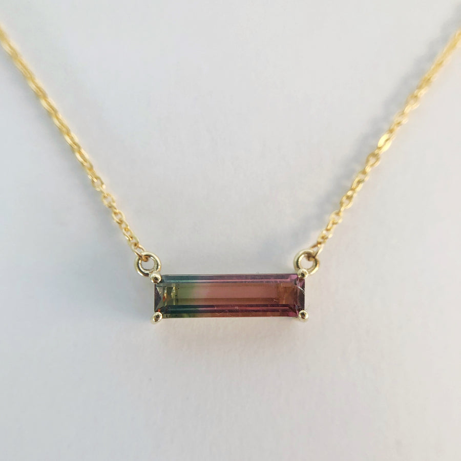 Baguette Tourmaline Double Hung Claw Necklace 9ct Yellow Gold