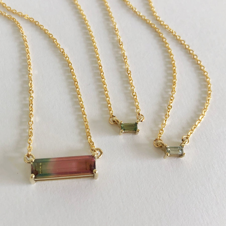 Baguette Tourmaline Double Hung Claw Necklace 9ct Yellow Gold