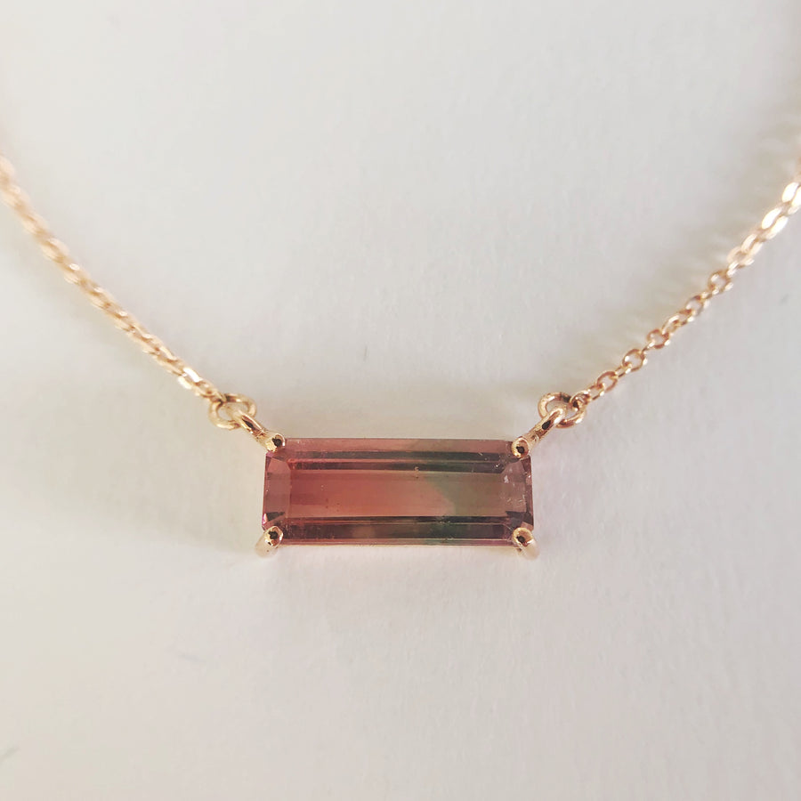 Baguette Tourmaline Double Hung Claw Necklace