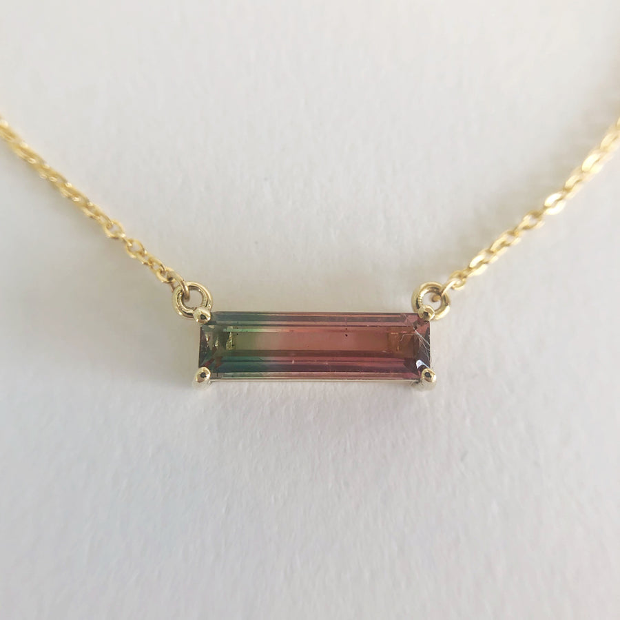 Baguette Tourmaline Double Hung Claw Necklace 9ct Yellow Gold