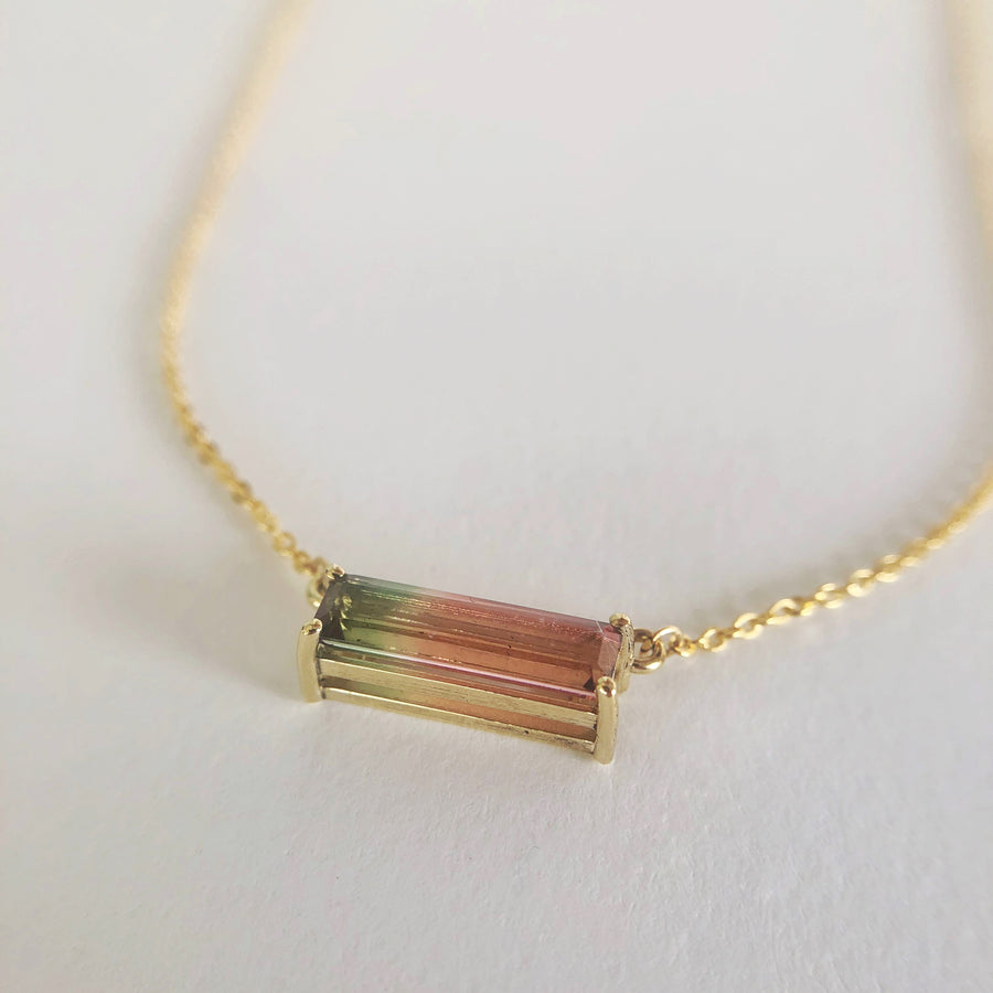 Baguette Tourmaline Double Hung Claw Necklace 9ct Yellow Gold