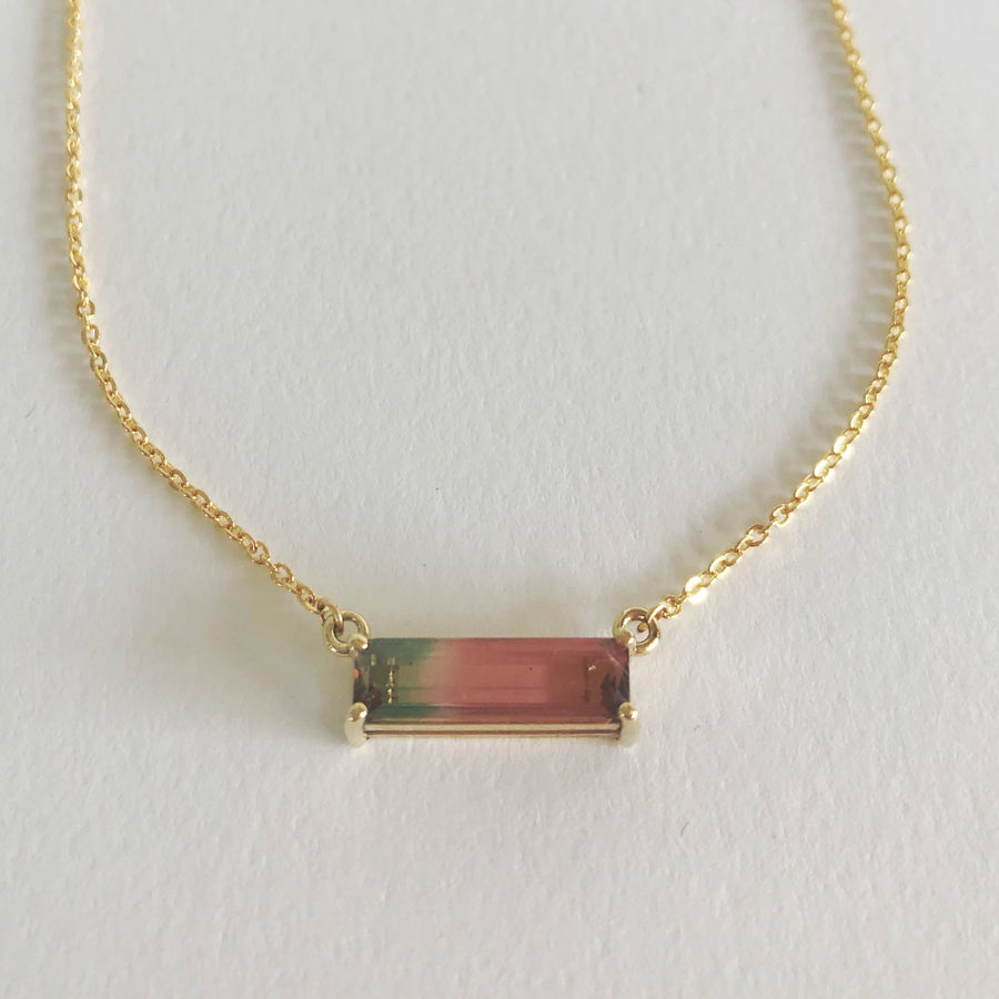 Baguette Tourmaline Double Hung Claw Necklace 9ct Yellow Gold