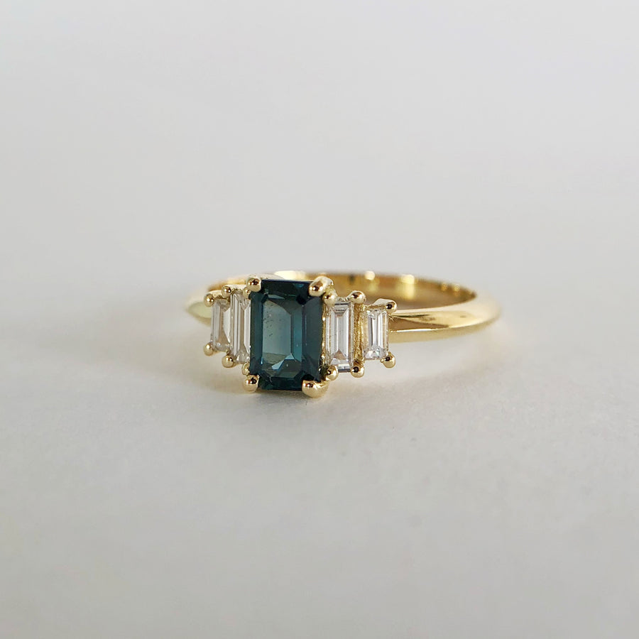 Australian Sapphire Ring with Diamond Baguettes
