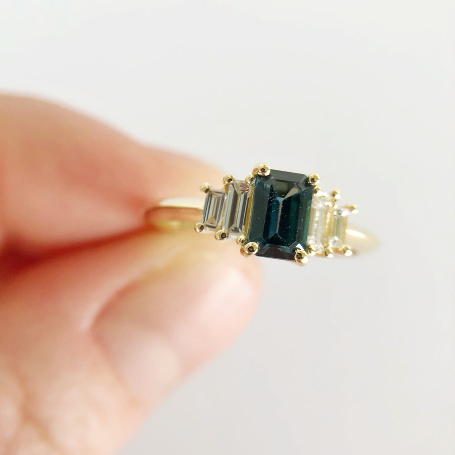 Australian Sapphire Ring with Diamond Baguettes