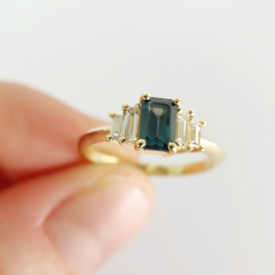 Australian Sapphire Ring with Diamond Baguettes