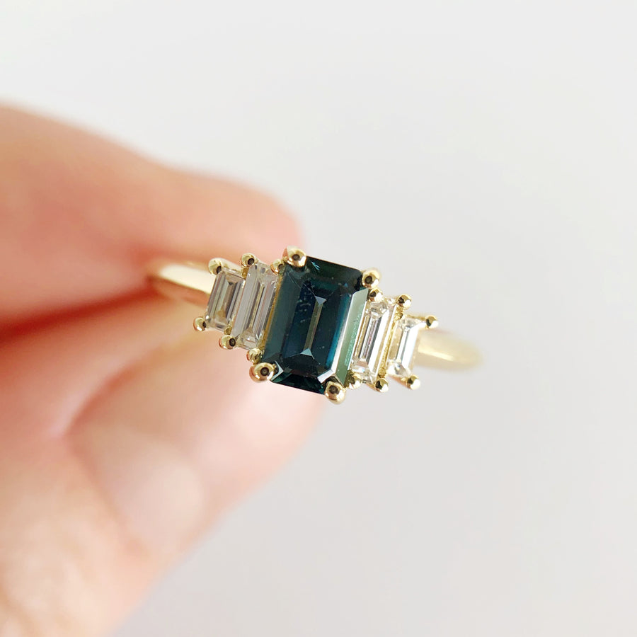 Australian Sapphire Ring with Diamond Baguettes