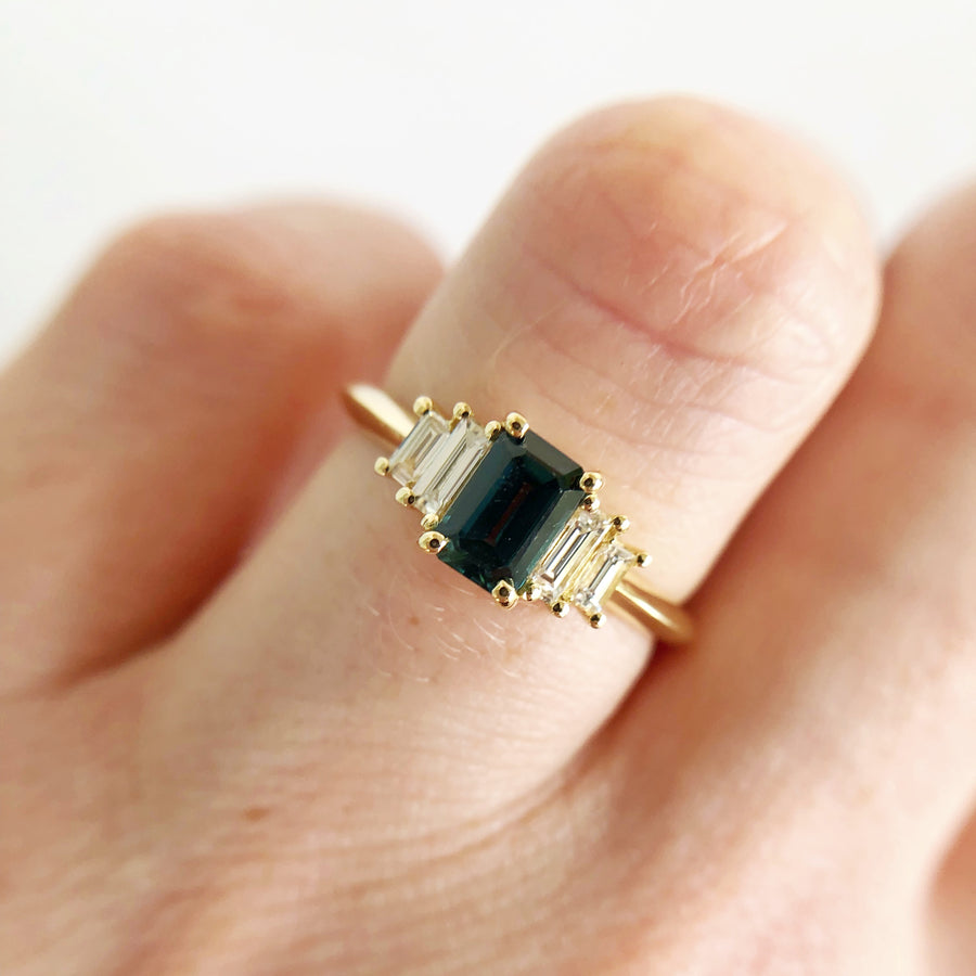 Australian Sapphire Ring with Diamond Baguettes