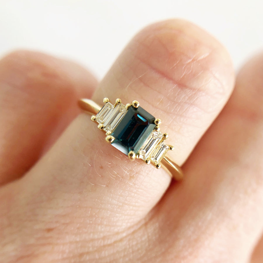 Australian Sapphire Ring with Diamond Baguettes