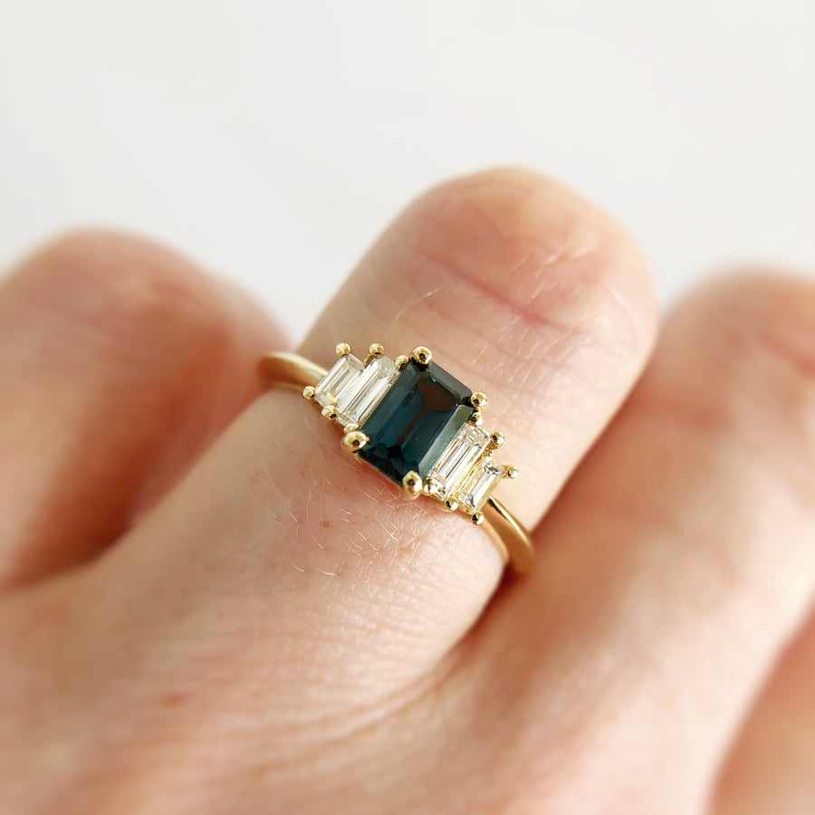 Australian Sapphire Ring with Diamond Baguettes
