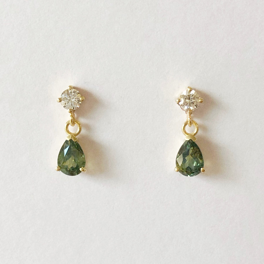 Diamond and Pear Sapphire Earrings
