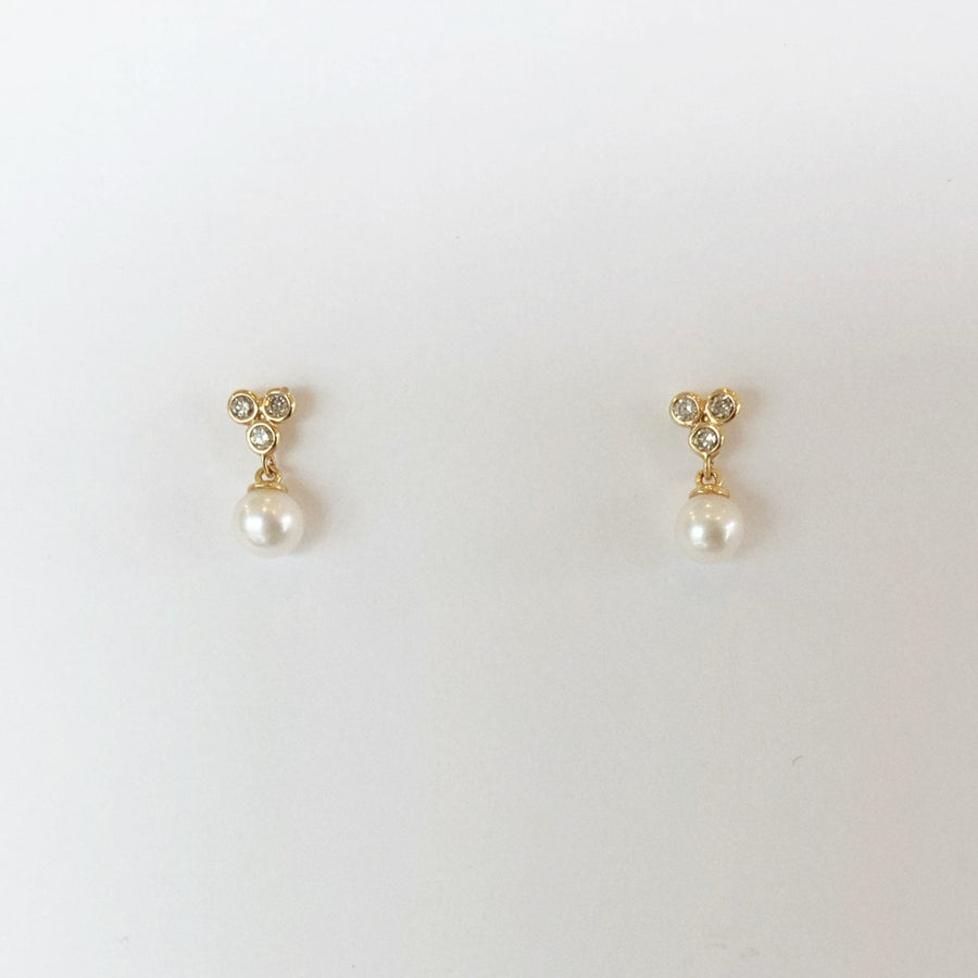 Triple Diamond and Pearl Earrings
