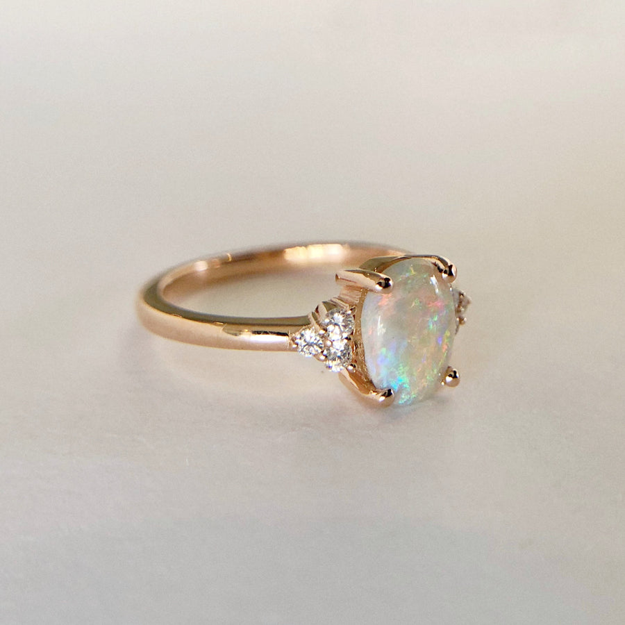 Lightning Ridge Opal Ring with Diamonds