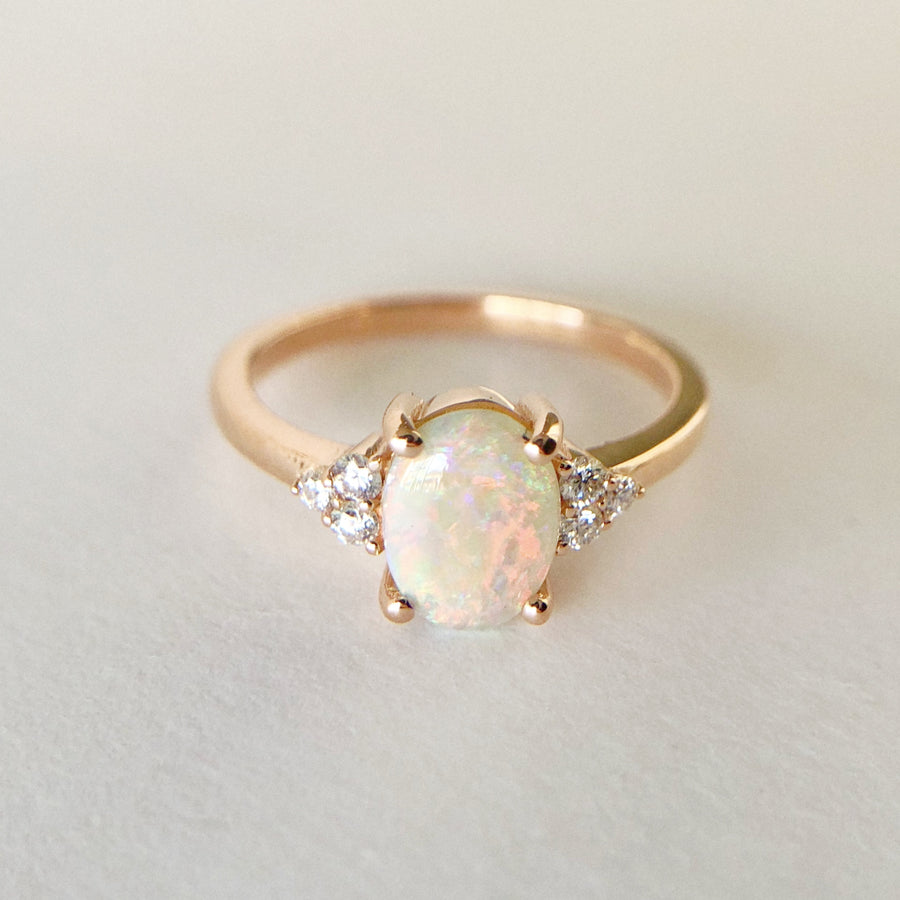 Lightning Ridge Opal Ring with Diamonds