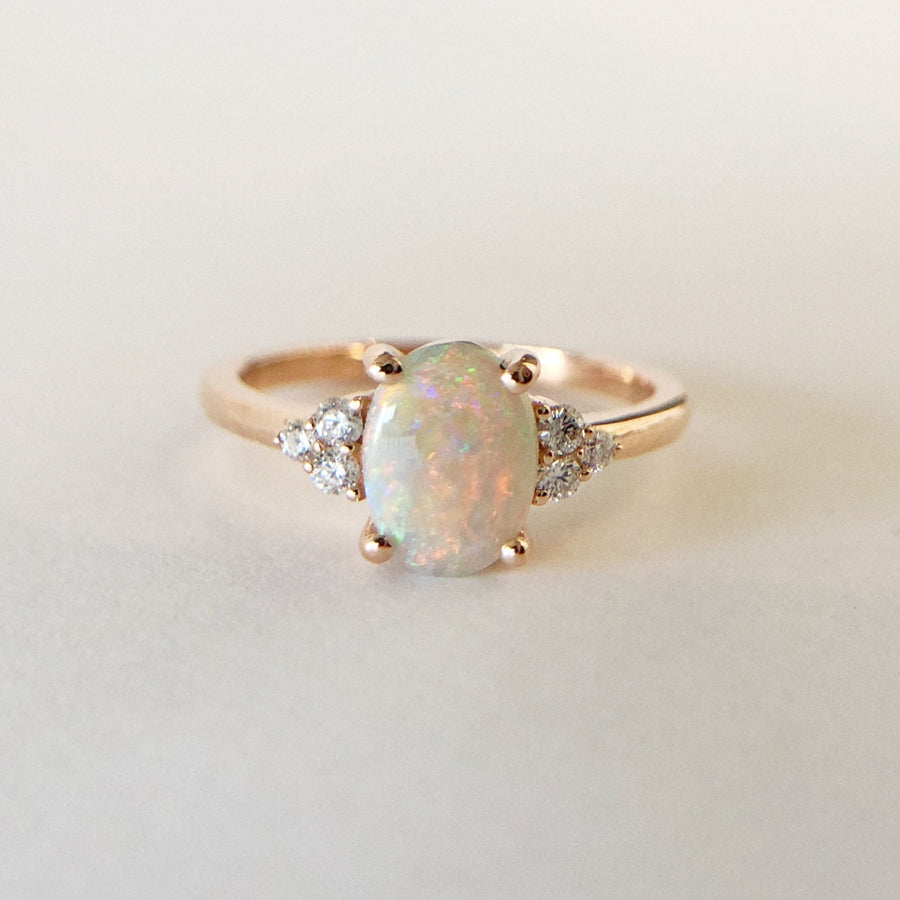 Lightning Ridge Opal Ring with Diamonds Geneine Honey Bespoke Jewellery