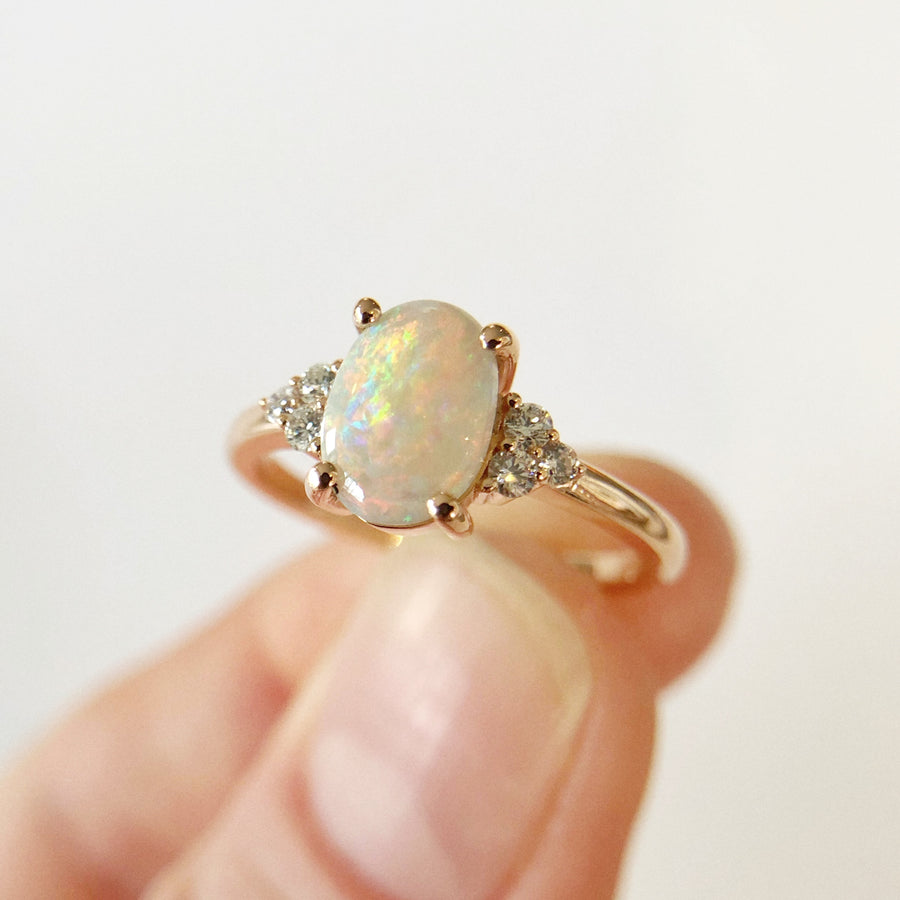 Lightning Ridge Opal Ring with Diamonds