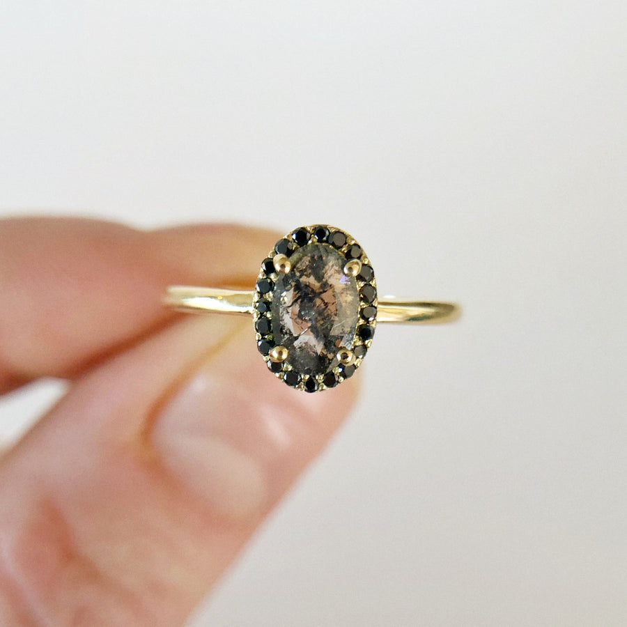 Salt and Pepper Diamond Oval Ring