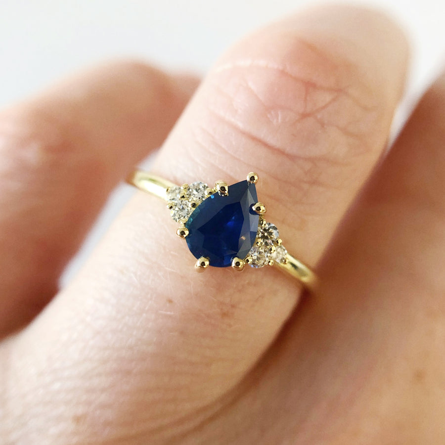 Sadie Pear Australian Sapphire Ring with Diamonds