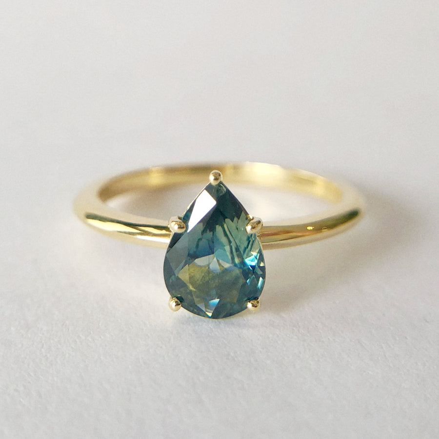 Pear Solitaire Australian Parti Sapphire Ring 1