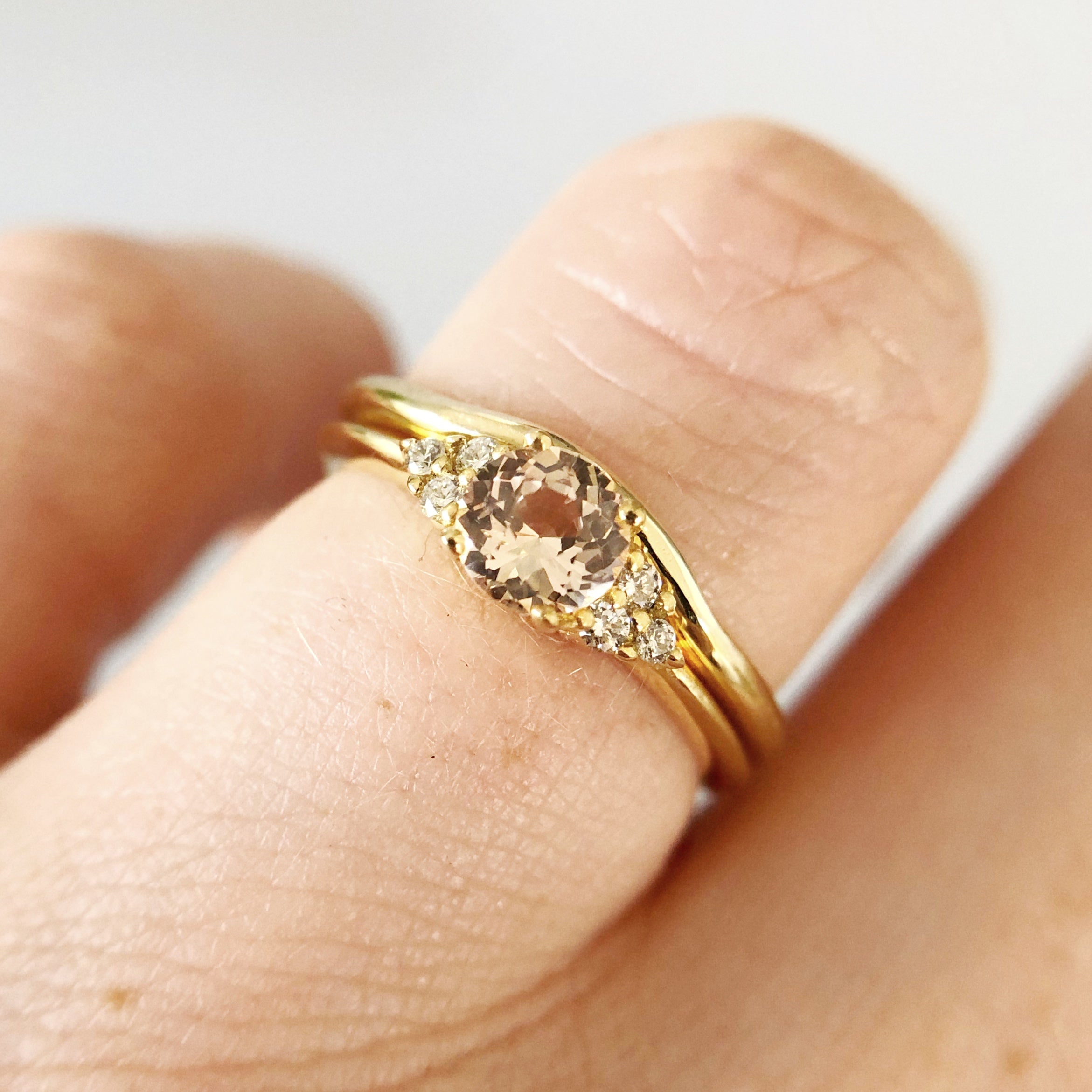 Petite Juliet Ring with Peach Pink Sapphire in Yellow Gold