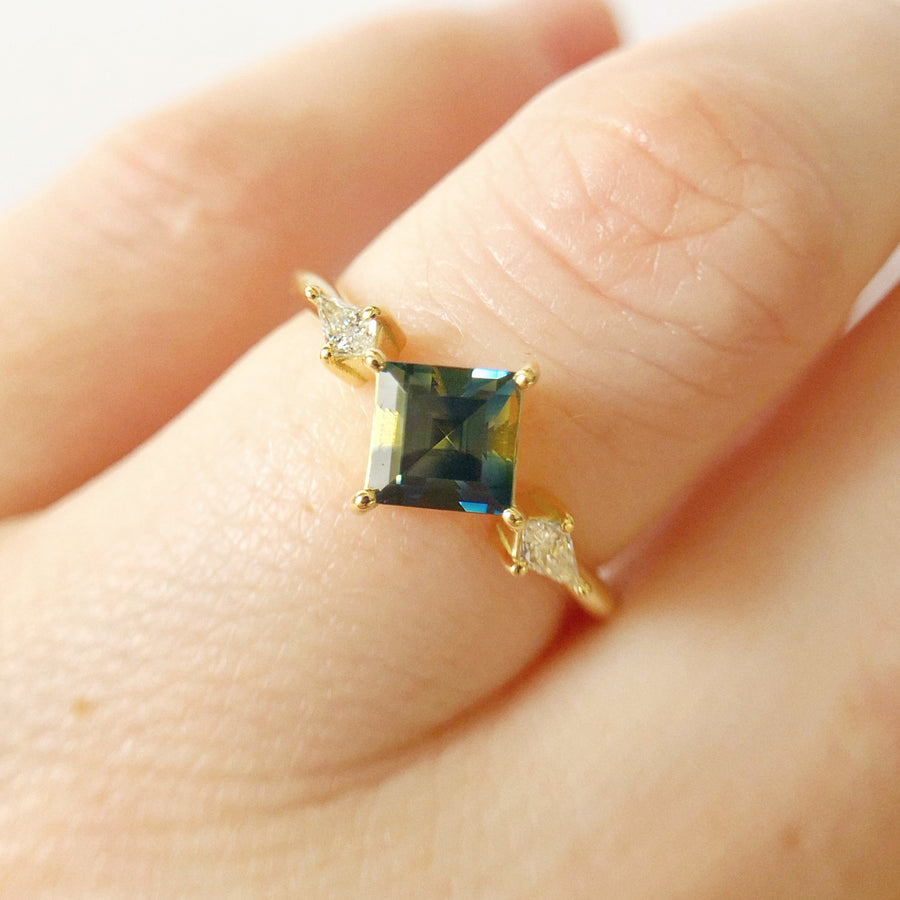 Princess and Kite Ring Australian Parti Sapphire and Diamonds