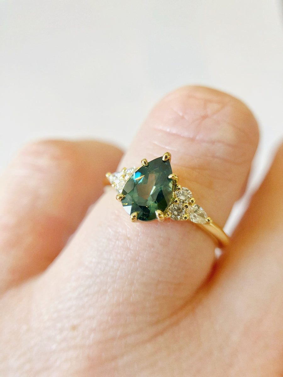 Sadie Pear Parti Sapphire Ring 4 with Diamonds