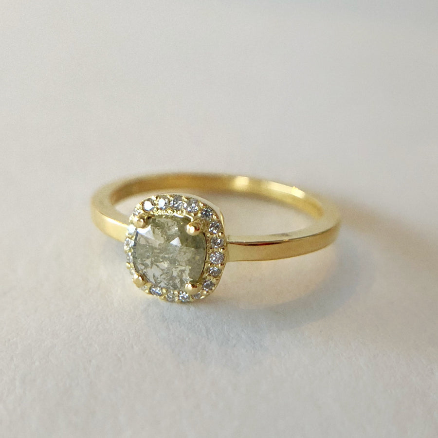 Salt and Pepper Diamond Halo Ring