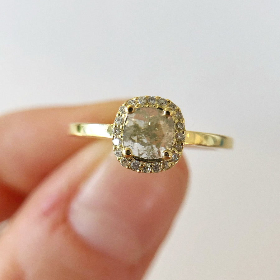 Salt and Pepper Diamond Halo Ring