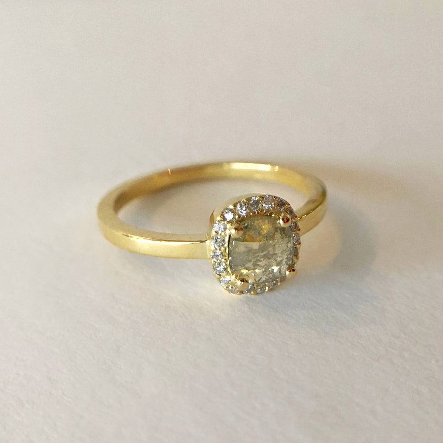 Salt and Pepper Diamond Halo Ring