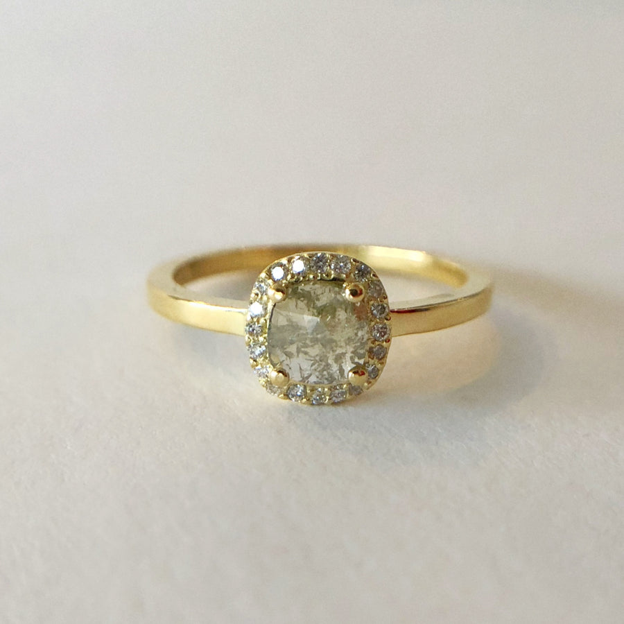 Salt and Pepper Diamond Halo Ring