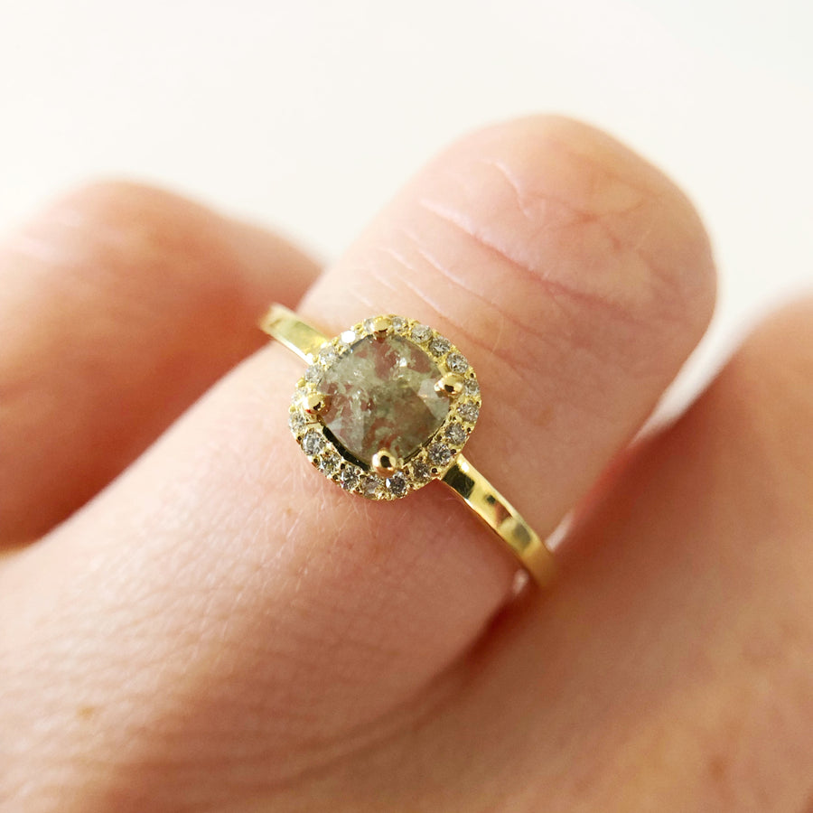 Salt and Pepper Diamond Halo Ring
