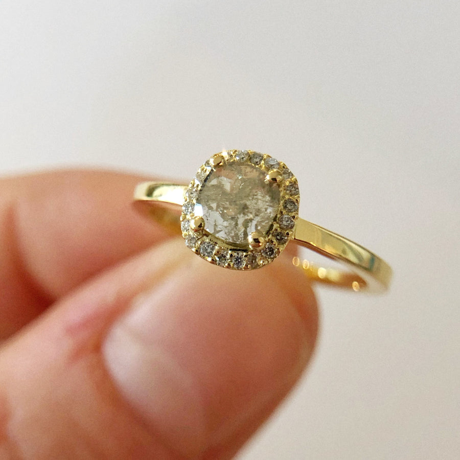 Salt and Pepper Diamond Halo Ring